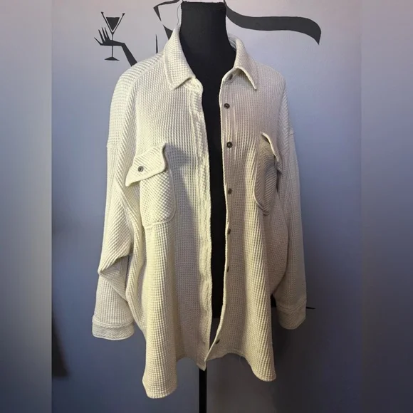 ARIE Lumber Jane Cream Waffle Knit Jacket. PTP 43 - Picture 1 of 8